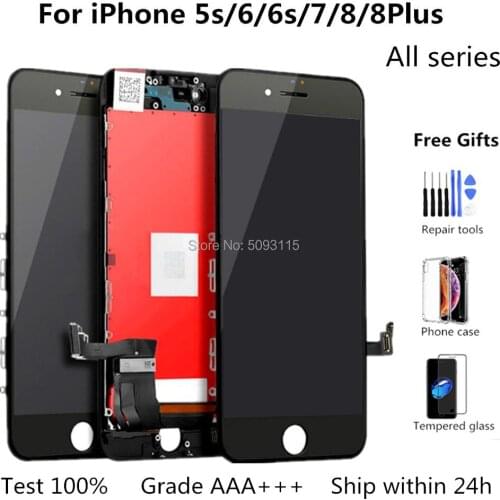 AAA+++LCD Display For iPhone 5 6 7 8 6S Plus 5S 7Plus 8 Plus Touch Screen Replacement No Dead Pixel+Tempered Glass+Tools+TPU