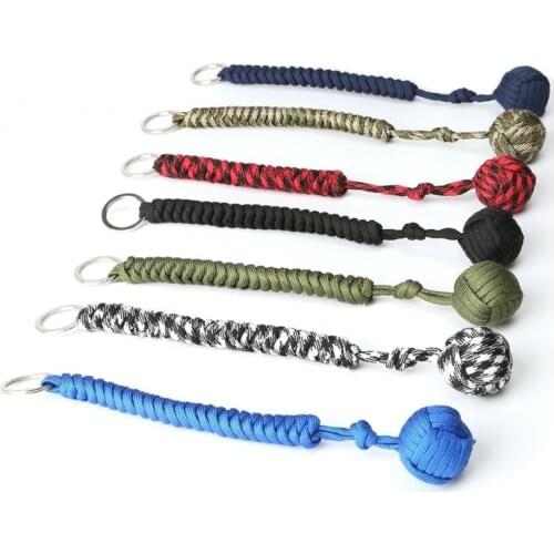 24cm 7-core Outdoor Equipment Parachute Cord Rope Keychain Key Chain With Self-defense Steel Ball Wild Survival
