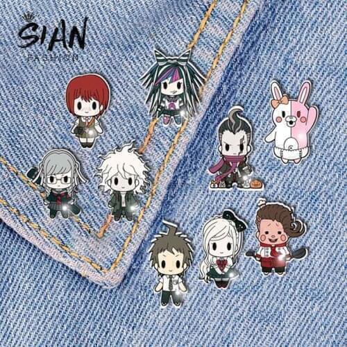 SIAN New Arrival Danganronpa V3 Brooches Pins Acrylic Glass Round Pins For Men Women Cute Lovers Gift Crystal Badge Collar Pin