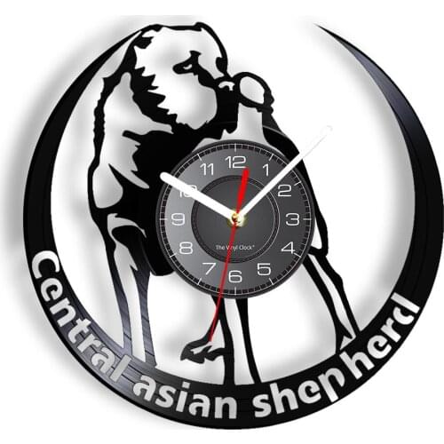 Central Asian Shepherd Decorative Wall Clock Lovely Dog Pet Animal LED Backlight Wall Watch Vinyl Disk Crafts For Doggy Owners