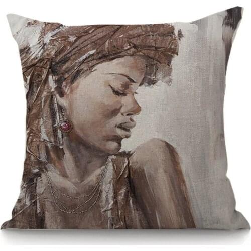 Throw Pillow 45X45 High Quality Creative African Woman Print Home Decor Cojines Seat Cushion Almofadas Cotton Linen Cushion