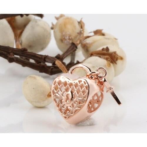 Authentic S925 Sterling Silver Hollow Rose Gold Heart-shaped Lock Beads Fit Original Bracelets Women Jewelry Gift