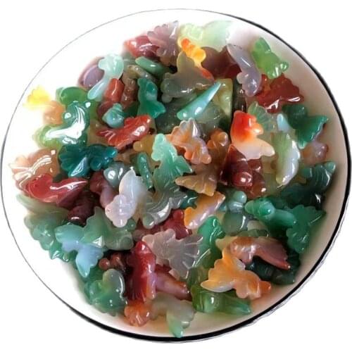 Gemstone carving agate natural quartz green carnelian crystal goldfish figurines for gift