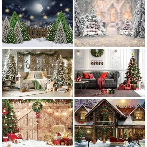 Laeacco Winter Christmas Background Photography Christmas Trees Forest Glitter Lights Moons Party Photo Backdrop Photo Studio