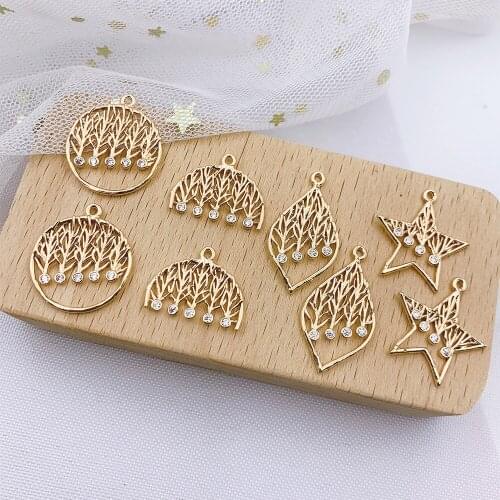 HAOSAW 6Pcs/Lot Choose/Star/Round/Cooper Metal/Rhinestone/Multi Designs/Hand Made/Genuine Gold Plating Charm/Earring Jewelry