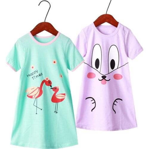 For 1-16 Yrs Cotton Nightdress Little Teen Girls Pajamas Dresses Children Cartoon Summer Nightgown Home Clothes Kids Sleepwear