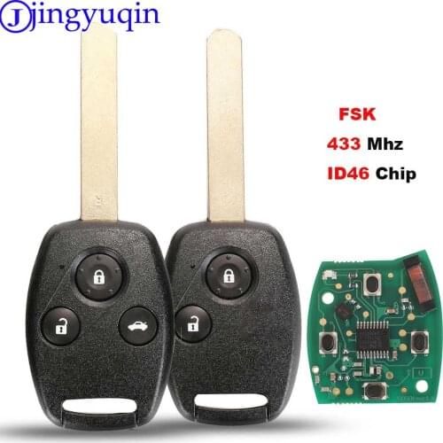 Jingyuqin FSK 433MHZ With ID46 Chip 2/3 Buttons Remote Car Key Fob For Honda Cr-V Civic Insight Ridgeline Accord