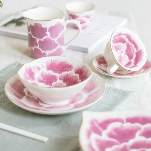 Rose pattern ceramic plate Ceramic bowl round oval Plate set Hand painted Phnom Penh dinnerware set