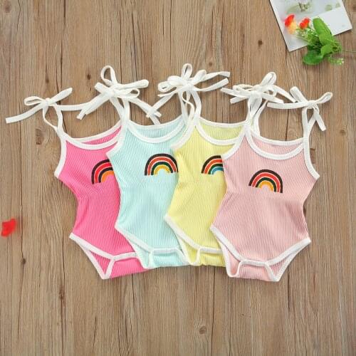 0-24M Baby Girls Rainbow Pattern Printed Romper Sleeveless Strap Casual Cotton Jumpsuit Summer Infant Girls Clothes