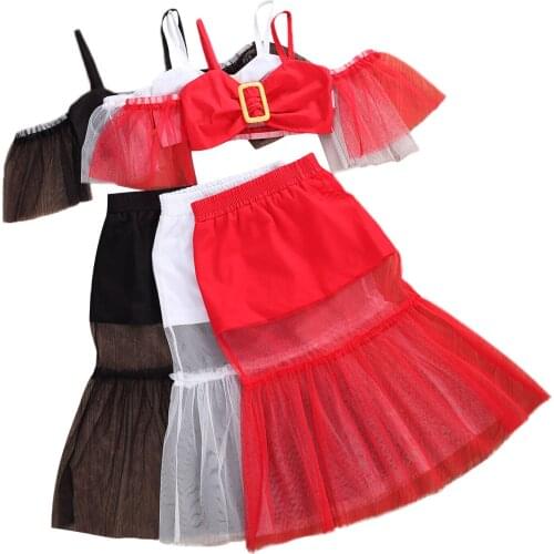 Citgeett Summer Kids Baby Girl Mesh Clothes Set Toddler Infant Sweet 2PCS Off Shoulder Crop Top Skirt Clothing Outfits