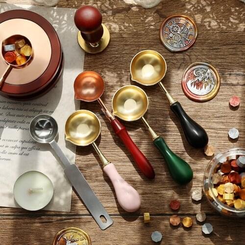 Solid Wood Wax Spoon Stamp Wax Grain Heating Tool DIY Wedding Greeting Card Wax Bead Spoon Seal Decoration Sealing Wax Spoon