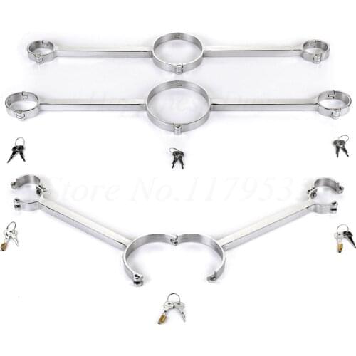 New Stainless Steel Metal BDSM Bondage Handcuffs Shackles Wrist Cuffs Neck Collar Slave Restraints Adult Erotic Couples Sex Toys