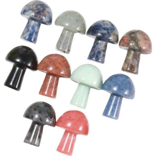 10PCS Mini Natural Rose Quartz All Kinds Of Gemstone Carving Crafts Crystal Mushrooms For Home Mixed Color Decoration 22*16mm