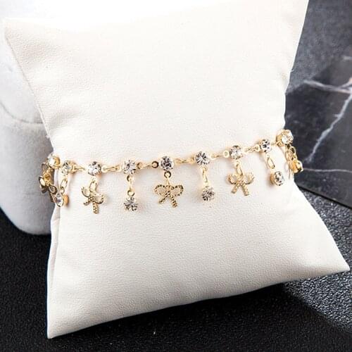 Fashion Crystal Charm Ankle Rhinestone Bowknot Pendant Anklet Chain Bracelet Foot Sandal Jewelry