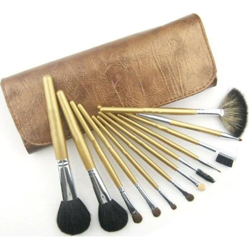 12 Pieces Comestic with Brown Pouch Professional Makeup Accessories Brushes Tools Foundation Brush Sets & Kits High Quality