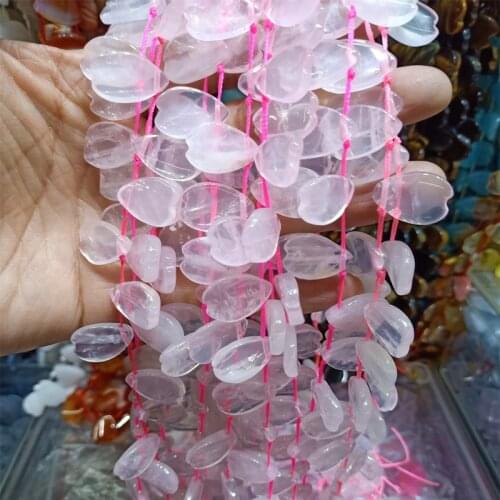 Natural Rose Quartzs Stone Beads Leaf Shape Pink Crystal Stone Beads Fit Jewelry Making DIY Accessories About 13X18MM