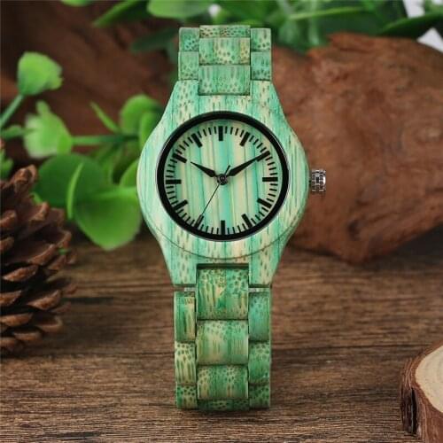 Novel Green Women Wooden Watches Quartz Exquisite Ladies Wrist Watch Wood Bracelet Bangle Fashion Reloj for Womens Present