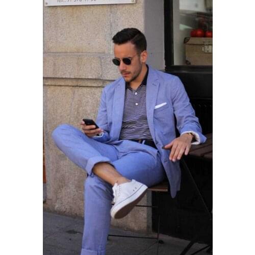 New Style Groomsmen Lavender Linen Groom Tuxedos Notch Lapel Men Suits 2 Pieces Wedding Bridegroom ( Jacket+Pants+Tie ) D226
