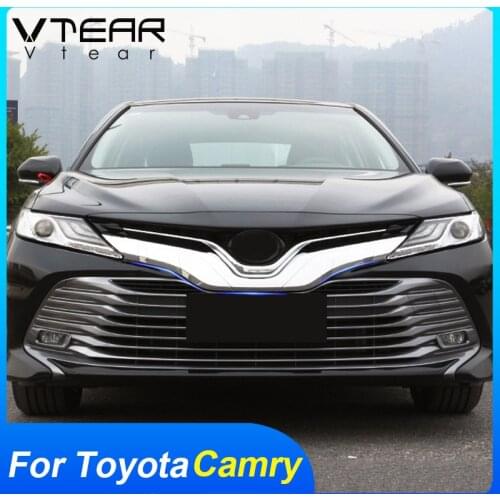 Vtear For Toyota Camry front cover Grill trim frame Chrome styling parts hood exterior decoration Engine car accessories 2020
