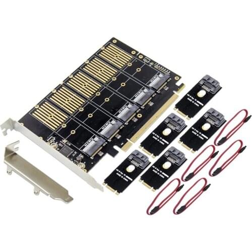 PCI-E to SATA Expansion Card PCI-E X16 to 5-Port SATA 3.0 M.2 KEY B NGFF Riser Card with SATA Data Cable