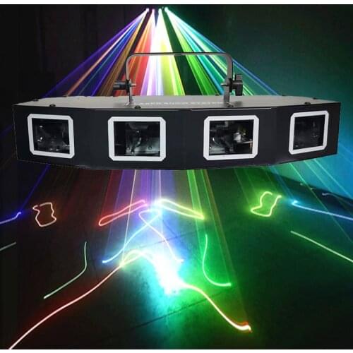 Full Color Disco Laser Projector DMX512 Four Lens LED Laser Light Stage Laser Scaning Effects Lighting for Christmas DJ Party