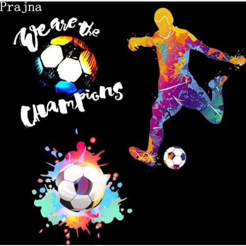 Prajna Fire Soccer Iron On Transfers DIY T-shirt Football Player Heat Transfer Vinyl Thermal Washable Stickers On Clothing Decor