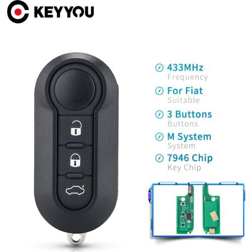 KEYYOU 3 Button Remote Car Key 433MHz ID46 for FIAT GRANDE PUNTO 500 BRAVO DUCATO PANDA Marelli / Delphi BSI System