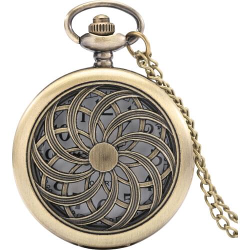 Retro Bronze Hollow Flowers Geometry Pattern Quartz Pocket Watch Sweater Chain Necklace FOB Pendant Clock Timepiece Unisex Gifts