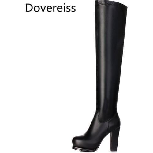 Dovereiss Fashion Womens Shoes Winter Concise Pure Color white Platform New Sexy Block heels Over the knee boots 35-45