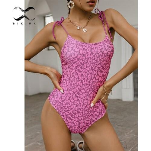 Sexy leopard print swimsuit women String one-piece suit Pink backless bathing suit High cut swimwear Swimming Swim suit Monokini