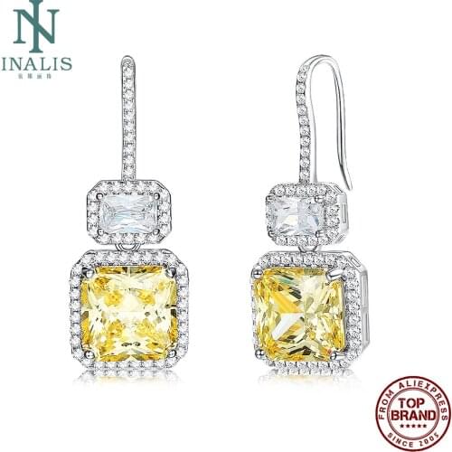 INALIS Fashion Earrings Square Zirconia Copper Drop Earring For Women Luxury Royal Yellow Wedding Jewelry Hot Selling Present