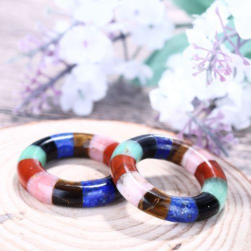 Chrysoprase Pink Opal Red River Jasper Lapis Lazuli Tiger Eyes Obsidian Glued Gemstone Earrings Pair 34x7mm，18.4g