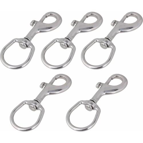 105mm Silver 304 Stainless Steel Swivel-Eye Bolt Snap Hook Round Eye Swivel Keychain Strap 5pcs