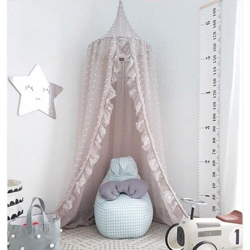 Girls Princess Bed Canopy Curtains Lace Baby Mosquito Net Hung Dome Crib Netting Chiffon Children Play House Tent Home Decor