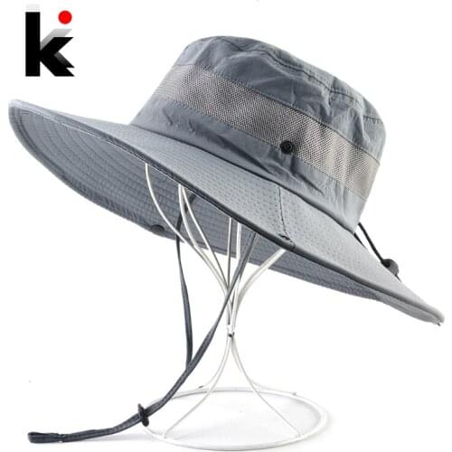 Outdoor Wide Brim Sun Hat Men Summer Breathable Beach Anti-UV Sun Protection Hat Hiking Fishing Fisherman Bucket Cap Gorras