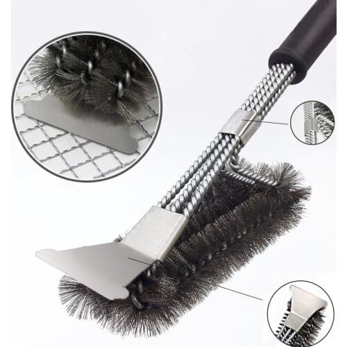 Scraper With Three Barbecue Grill Brush And Three Wire Grill Stainless Steel Cleaning Brush Barbecue Cleaning Tool 18 Inch 1pcs