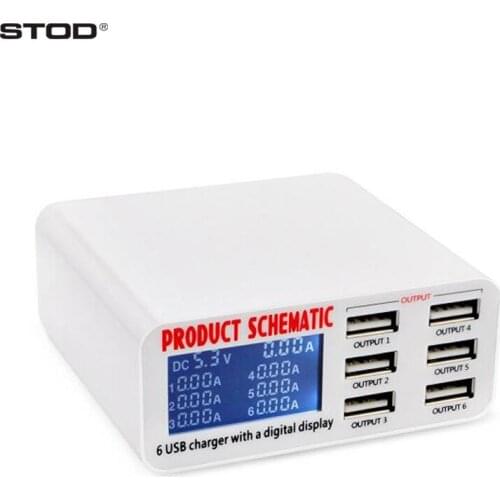 STOD 6 Ports USB Charger 30W LCD Display Real Time Fast Charging For iPhone Samsung Huawei Nexus Multiple Port Phone AC Adapter
