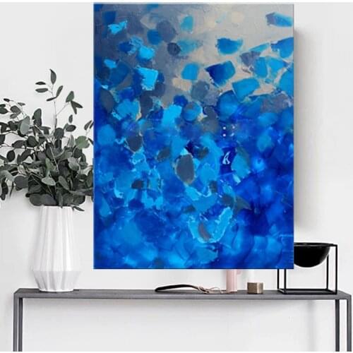 Handmade thick knife abstract oil painting Blue petals Abstract on Canvas Still Life Painting Picture Decor Oil Painting