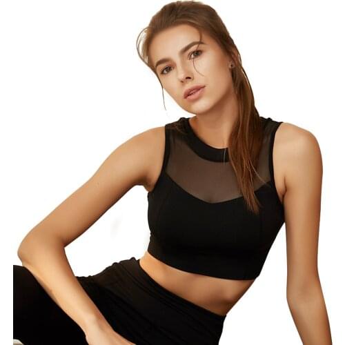 Workout Bra Top For Fitness Women Push Up Sports Bra Back Zipper Nylon Mesh Splice Yoga Underwear Female Jogging Femme Gym Bra