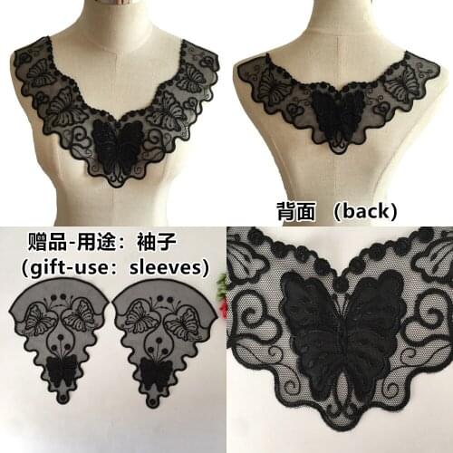 Embroidery Black Organza Venise Lace Collar Neckline Dress Applique Butterfly Motif Sewing Trims DIY Lace Fabric Scrapbooking