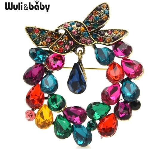 Wuli&baby Crystal Bowknot Wreath Brooches For Women Flower Office Party Brooch Pins Gifts
