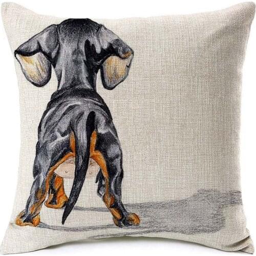 Hot Sale Dachshund Sketch Cushion Cover 45X45cm Love Heart Sausage Dog Throw Pillow Cases Bedroom Sofa Decoration