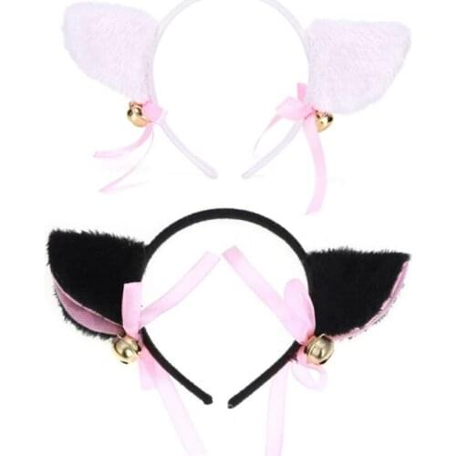 Womens Cute Fluffy Fox Cat Ears Headband With Jingle Bell Bowknot Decor Hair Hoop Party Supplies Cosplay Costume Photo Props