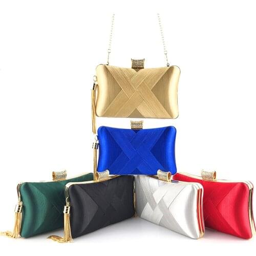 Mini Women Handbag Solid Color Woven Lady Evening Clutch Bag For Party Wedding Purse with Metal Tassel Chain Shoulder Bag