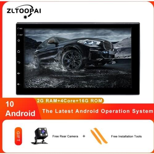 ZLTOOPAI Android 10 Universal Standard Car Stereo Radio GPS Navigation Bluetooth WiFi Mirror Link AUX USB SD Backup Camera