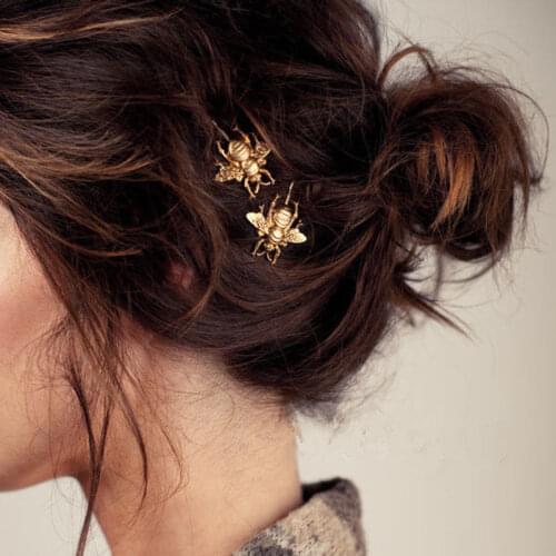 1PCS Womens Fashion Style Girl Exquisite Gold Bee Leaf Hairpin Side Clip Elegant Hair Clips Sweet Headwear Hair Accessories
