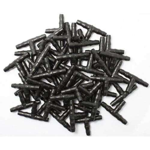 10pcs Barb Tee Connector 1/4 Inch 4/7 Mm Black Hose Tube Garden Lawn Watering Irrigation Connectors For Plant Irrigation Systems