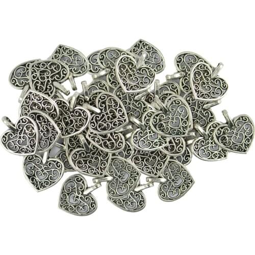 100 Pieces Tibetan Silver color Filigree Heart Pendant Charms Jewelry Making Findings