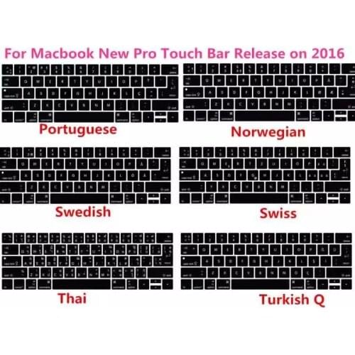 2016 New Pro 13" A1706 15" A1707 With Touch Bar US/EU Silicone Turkish Swedish French Hebrew Keyboard Cover Skin for Macbook