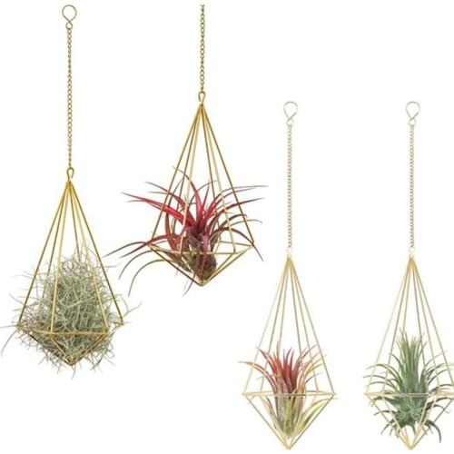 4 Packs Hanging Air Plant Holder Modern Geometric Planter with Chain Tillandisia Container Himmeli Wall Decoration